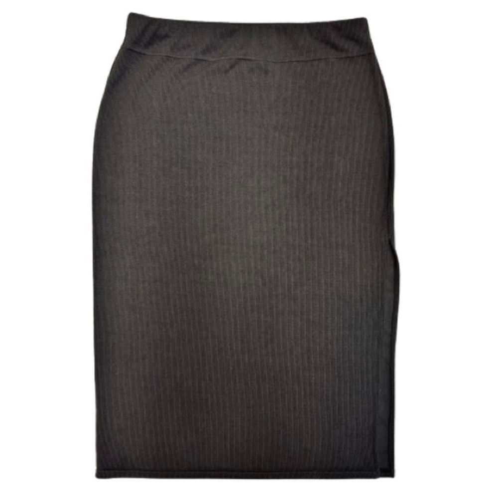 Halara Brown Ribbed Knit Pencil Midi Skirt Front Slit Sz L